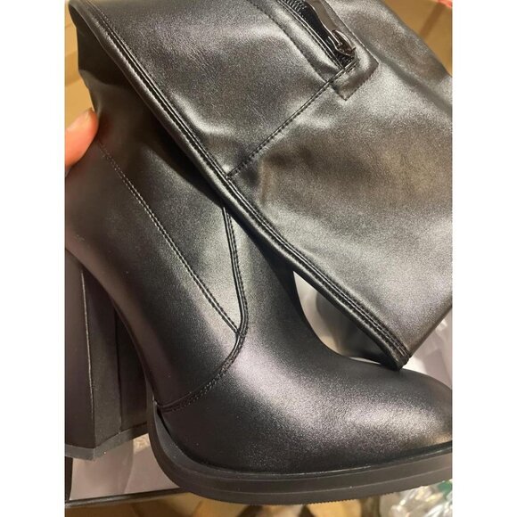 🆕Women Black Leather Over The Knee Thigh High Chunky Heel Pointed Toe Long Boot - Picture 2 of 9
